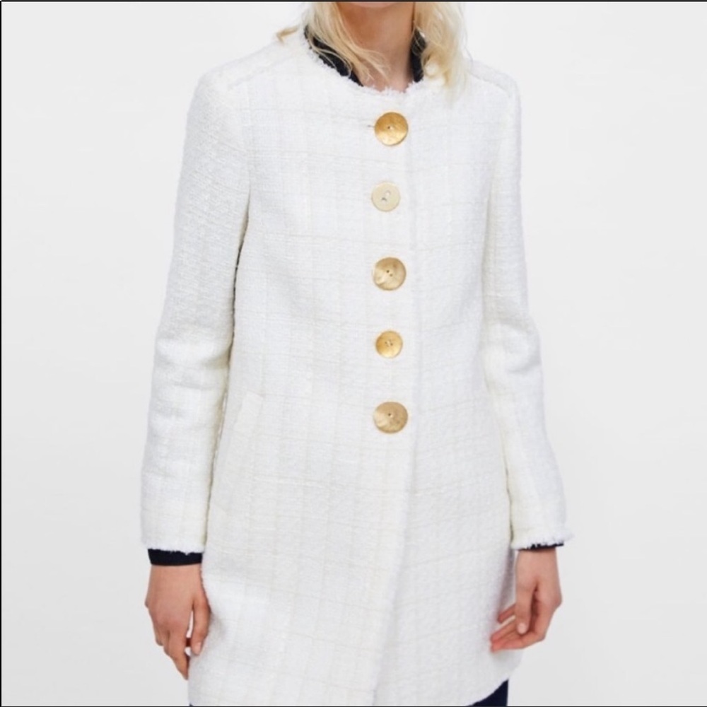 Zara Cream white Tweed coat with gold buttons - Picture 2 of 6